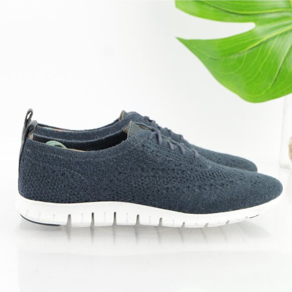 Cole Haan Womens Zerogrand Oxford Sneakers Size 8 Navy Blue Knit Wingtip Shoes - Picture 7 of 11